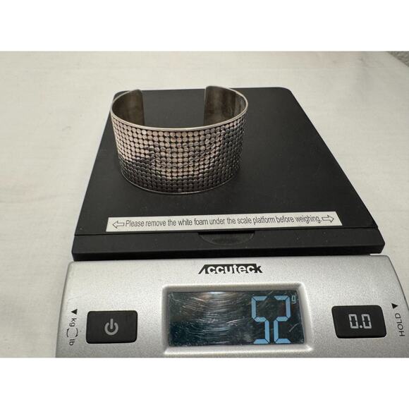 Sterling Silver 925 Dot Wide Cuff Bracelet Dotted 52 Grams Large Modernist - Picture 5 of 11